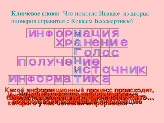 Вам будет дан кроссворд, оценивается «качество» ответов и скорость 
