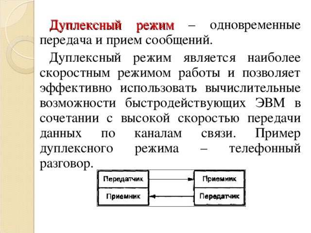 Дуплексная схема передачи информации по ов необходима для