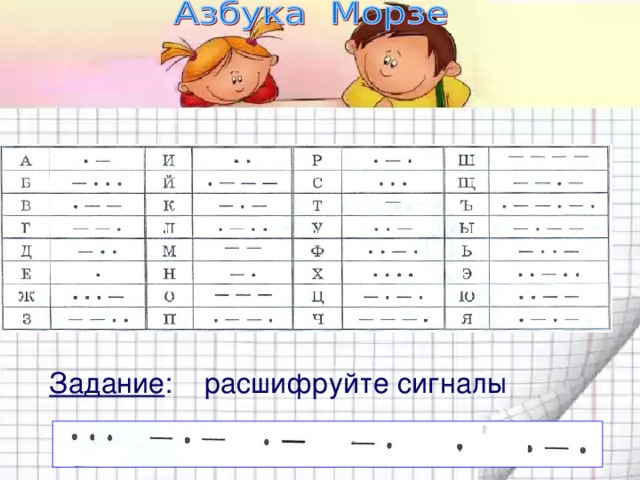 Задание : расшифруйте сигналы 