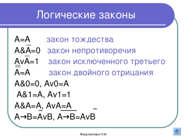 Проведите доказательство логических законов