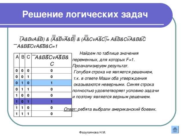 Презентация решение логических задач 10 класс информатика