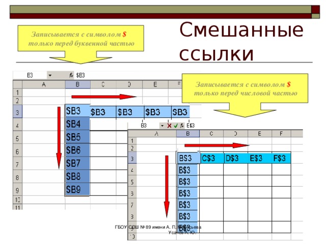 Диапазон ячеек формула