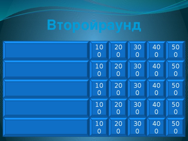 Второйраунд 100 200 300 400 500 100 200 300 400 500 500 400 300 200 100 100 200 300 400 500 100 200 300 400 500 