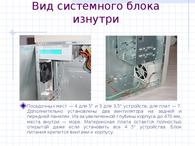 Вид системного блока изнутри Посадочных мест — 4 для 5