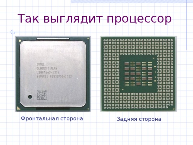 Так выглядит процессор Фронтальная сторона Задняя сторона 