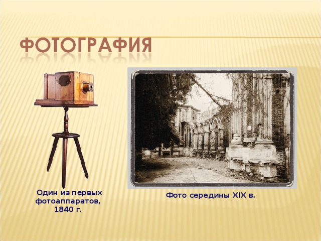  Один из первых фотоаппаратов, 1840 г. Фото середины XIX в. 