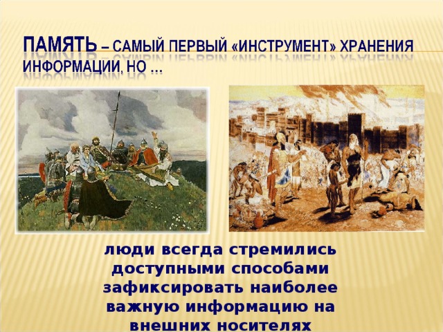 люди всегда стремились доступными способами зафиксировать наиболее важную информацию на внешних носителях 