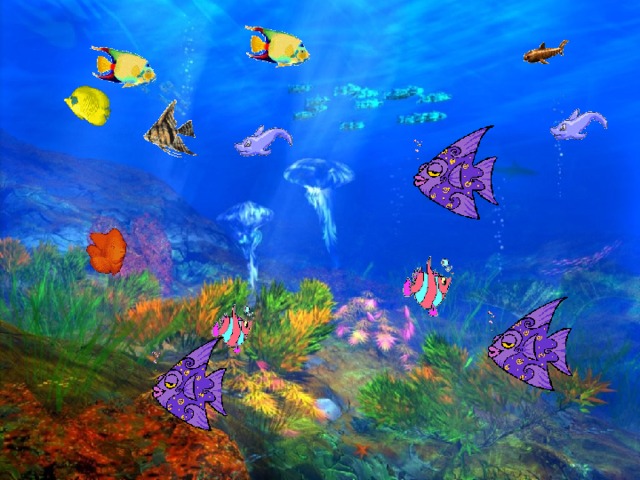 Изобразите движение рыб в аквариуме.  