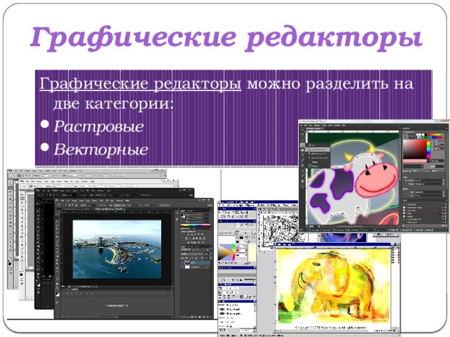 Графические редакторы Графические редакторы можно разделить на две категории: Растровые Векторные 