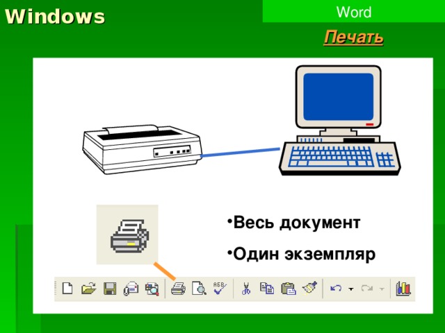 Windows Word Печать Весь документ Один экземпляр 