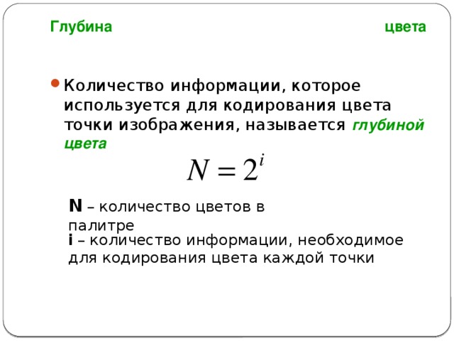 Количество информации которое используется для кодирования цвета точки изображения называется цвета