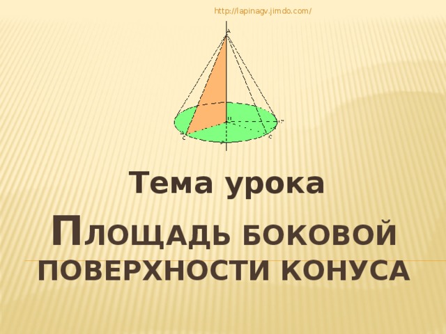 http://lapinagv.jimdo.com/ Тема урока П лощадь боковой поверхности конуса   