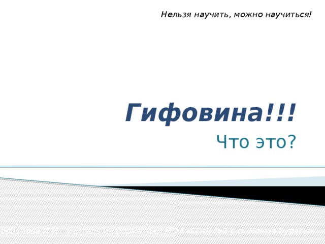 Нельзя научить, можно научиться! Гифовина!!! Что это? Горбунова И.М., учитель информатики МОУ «СОШ №2 р.п. Новые Бурасы» 