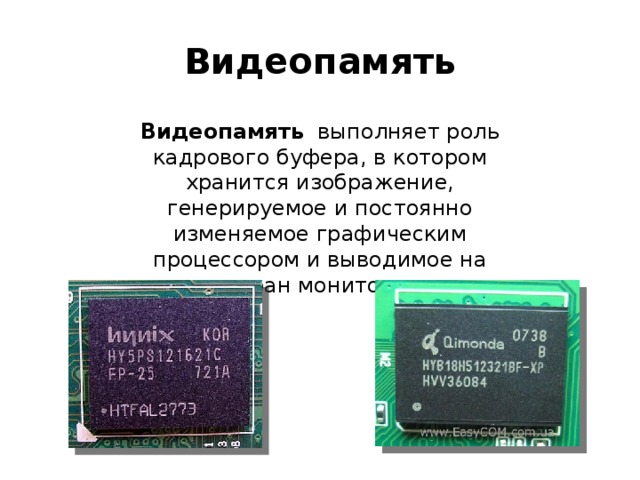 Видеопамять это электронное устройство для хранения двоичного кода изображения