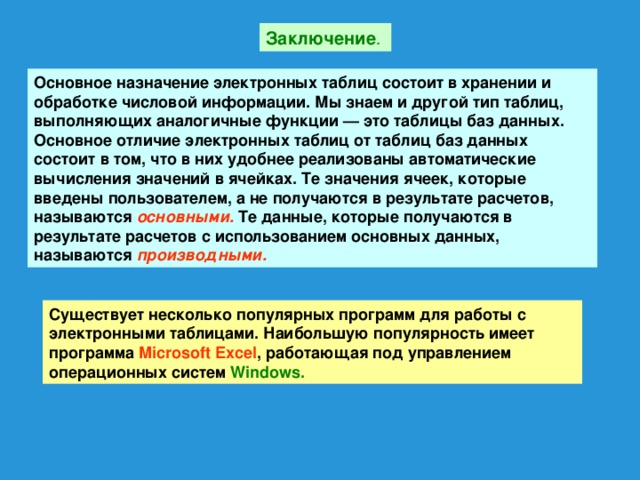 Табличный процессор Microsoft Excel