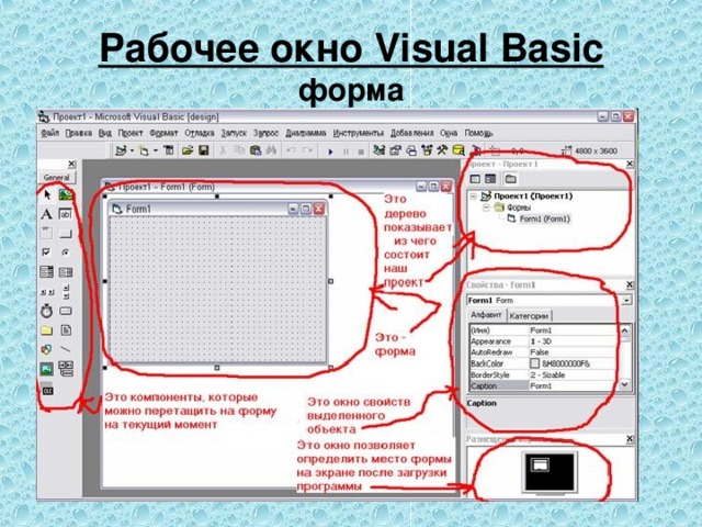 Рабочее окно Visual Basic  форма 