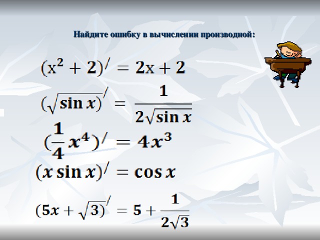 Найдите ошибку в вычислении производной:    