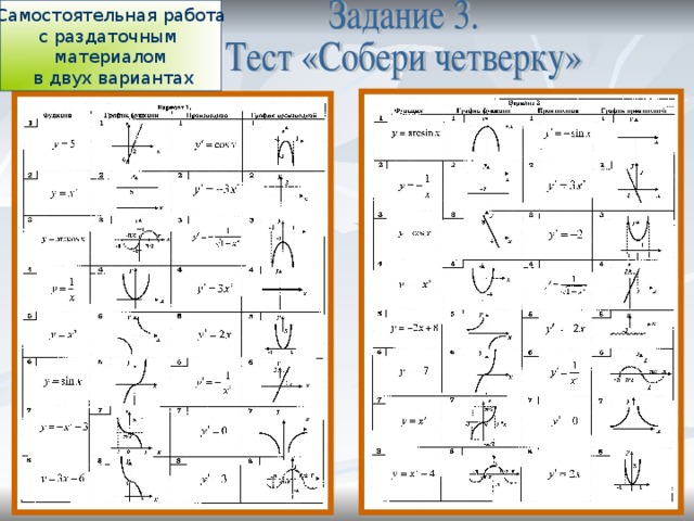 Самостоятельная работа с раздаточным материалом  в двух вариантах 