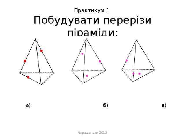 Практикум 1  Побудувати перерізи піраміди:       a) б) в)   Черешеньки-2012 
