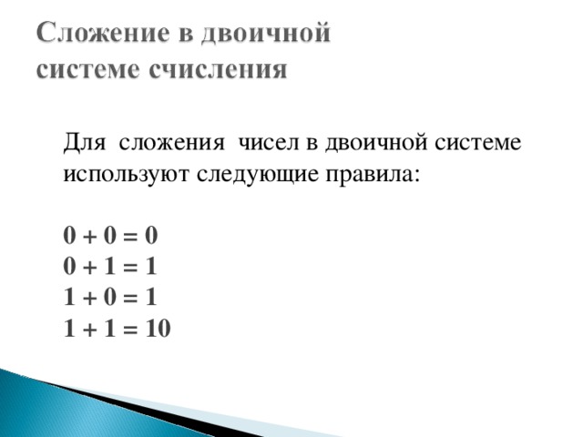 Сложение чисел в двоичной системе. Сложение в двоичной системе. Выполните сложение в двоичной системе. Как складывать числа в двоичной системе.