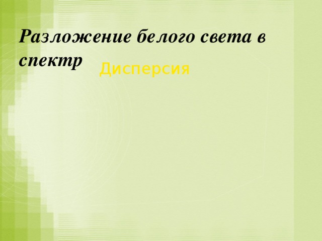 Разложение белого света в спектр Дисперсия 