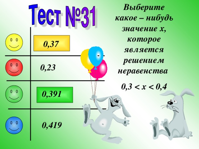 Выберите какое – нибудь значение x , которое является решением неравенства 0,3  0 ,37 0,23 0,391 0,419 