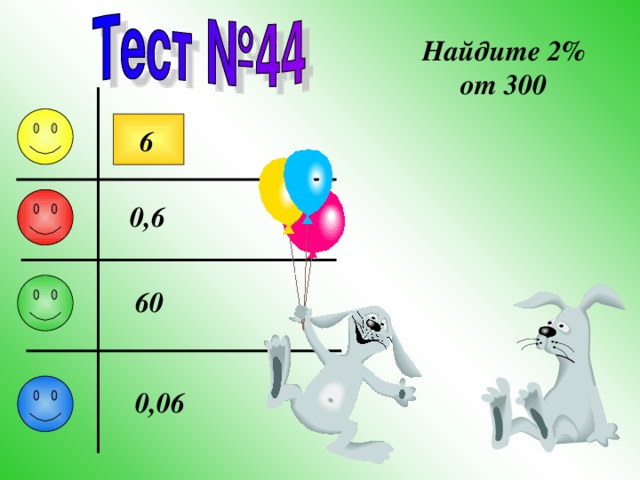 Найдите 2% от 300 6 0,6 60 0,06 