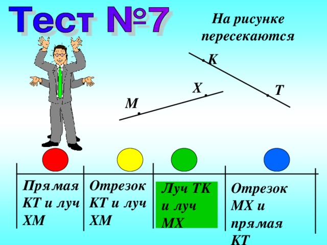 На рисунке пересекаются K X T M Отрезок KT и луч XM Прямая KT и луч XM Отрезок MX и прямая KT  Луч TK и луч MX 