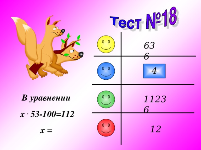 636 4 В уравнении x . 53 -100=112 x = 11236 12 