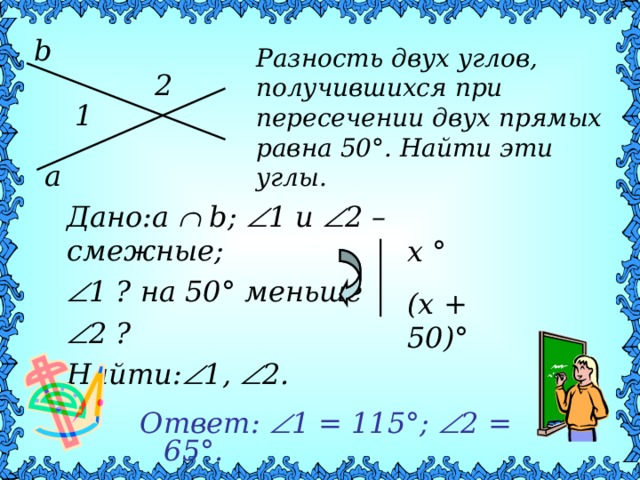 Смежные углы при пересечении двух