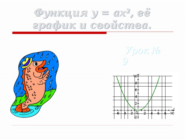 Функция y = ax 2 , её график и свойства.  Урок № 9 