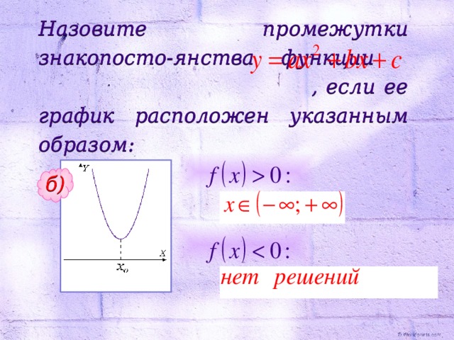 Назовите промежутки знакопосто-янства функции , если ее график расположен указанным образом: б) 