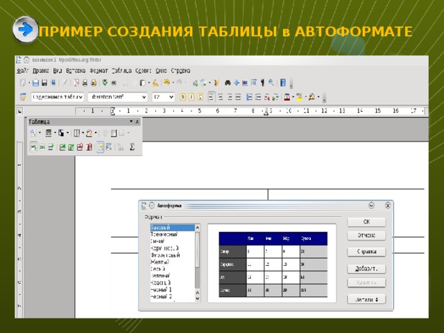 ПРИМЕР СОЗДАНИЯ ТАБЛИЦЫ в АВТОФОРМАТЕ 3 