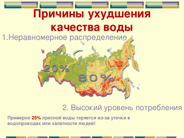 Неравномерное распределение. Причины ухудшения качества воды. Причины ухудшения качества пресных природных вод. Основные причины ухудшения качества пресных вод. Причины ухудшения пресной воды.