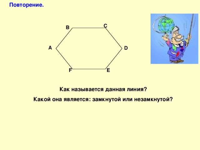 Повторение. С В А D Е F Как называется данная линия? Какой она является: замкнутой или незамкнутой? 