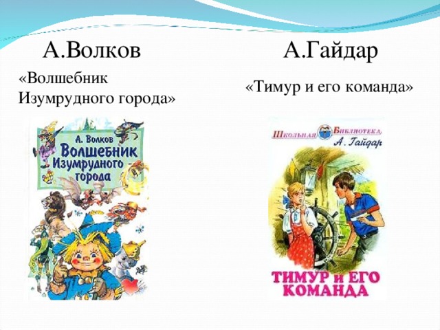 А.Волков А.Гайдар «Волшебник Изумрудного города» «Тимур и его команда» 