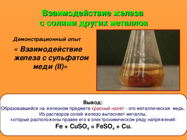 Хлорид железа аммиак и вода. Взаимодействие железа с раствором сульфата меди 2. Взаимодействие сульфата меди 2 с железом. Взаимодействие металлов с растворами солей хлорид меди. Сульфат железа 2 цвет раствора.