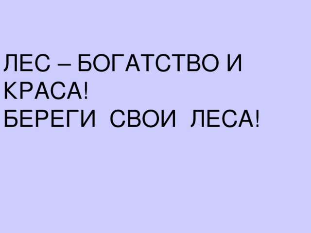 ЛЕС – БОГАТСТВО И КРАСА! БЕРЕГИ СВОИ ЛЕСА! 