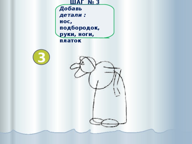 ШАГ № 2 Нарисуй : Круг – голова Овал – тело Колокол - юбка 2 