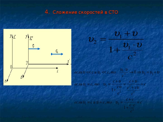 Сложение скоростей. Сложение скоростей в СТО. Формула скорости в СТО. Преобразование скорости в СТО. Формула сложения скоростей в теории относительности.