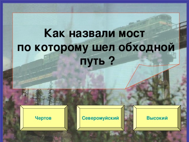 Как назвали мост по которому шел обходной  путь ? Чертов  Северомуйский Высокий 