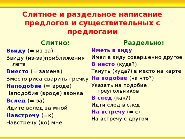 Презентация правописание предлогов с именами существительными