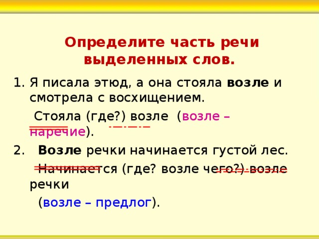 Какой частью речи является каждое слово оля нарисовала папу и положила рисунок в карман куртки
