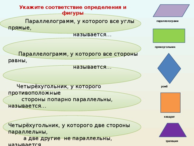 Укажите соответствие для всех 4 вариантов