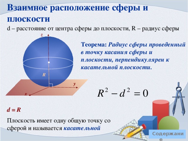 Расстояние от центра сферы. Взаимное положение сферы и плоскости. Расположение сферы и плоскости. Расположение шара и плоскости. Случаи расположения сферы и плоскости.