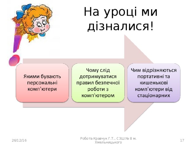 На уроці ми дізналися! 26/12/16  Робота Кравчук Г.Т., СЗШ № 8 м. Хмельницького 