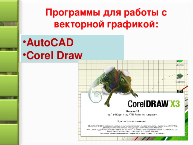 Программы для работы с векторной графикой: AutoCAD Corel Draw 