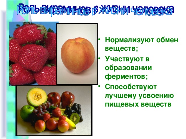 Нормализуют обмен веществ; Участвуют в образовании ферментов; Способствуют лучшему усвоению пищевых веществ 