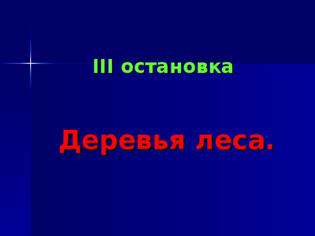 III остановка     Деревья леса. 
