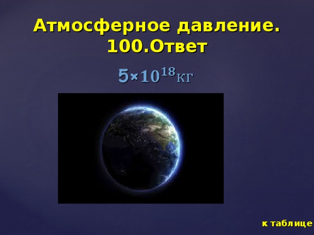 Атмосферное давление. 100.Ответ к таблице 